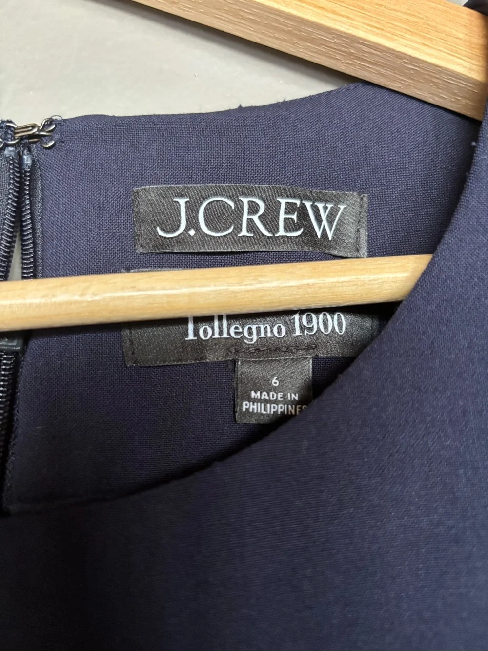 J. Crew Navy Short Sleeve Sheath Dress with Slight A-Line